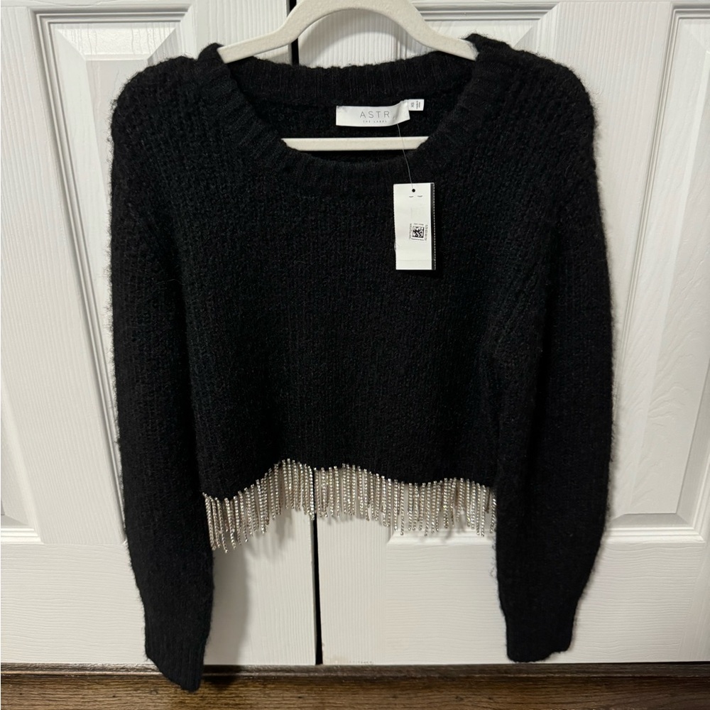 Astr The Label PALMER RHINESTONE FRINGE SWEATER